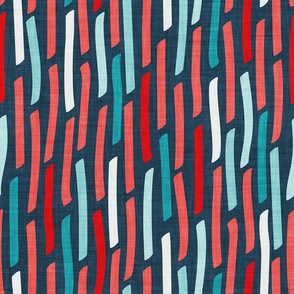 Normal scale // Confetti vertical stripes // nile blue background mint aqua coral and red faux textured dashed lines dinosaur birthday party decor