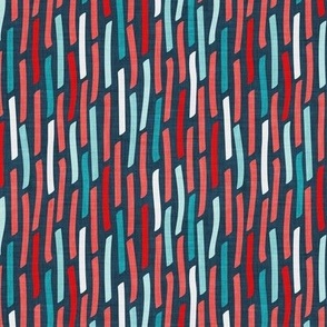Small scale // Confetti vertical stripes // nile blue background mint aqua coral and red faux textured dashed lines dinosaur birthday party decor
