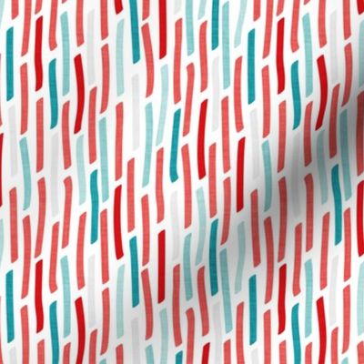 Small scale // Confetti vertical stripes // white background mint aqua coral and red faux textured dashed lines dinosaur birthday party decor