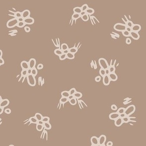 beige flowers ditsy on tan brown (mid)