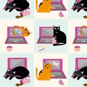 Funny Black Ginger  Cats and Laptops  