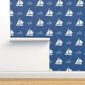 Blue White Sailing Boats and Anchors in the Ocean 