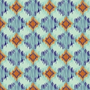 Blue Orange Ikat Diamond Scribble Style