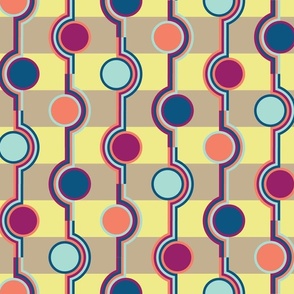 Modern Retro - Spiral Dots and Stripes - Op Art - Yellow - Teal
