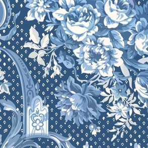 Floral  Victorian Blue and White Home Decor XL 24 X 27