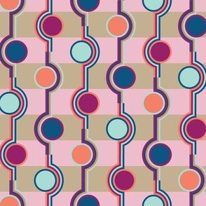 Retro Modern Spiral Dots and Stripes Pastel Pink