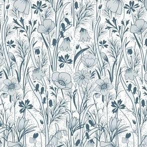 Liberty Field of Flowers Victorian Blue on White Art Nouveau Arts and Crafts Natural Summer