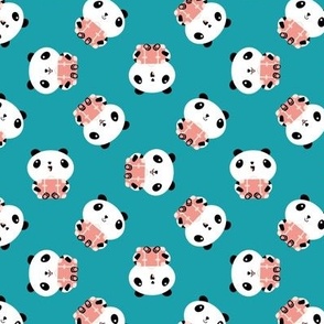 Teal Pink Travelling Kawaii Pandas and Suitcases 