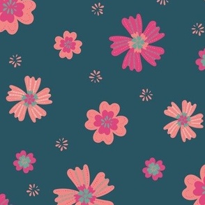 Bright Pink Teal Tropical Flowers  12.5"