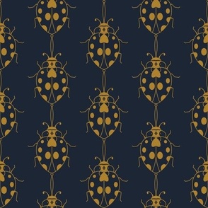 Ladybird Studies - Ladybugs - Yellow Ochre on Midnight Navy Blue