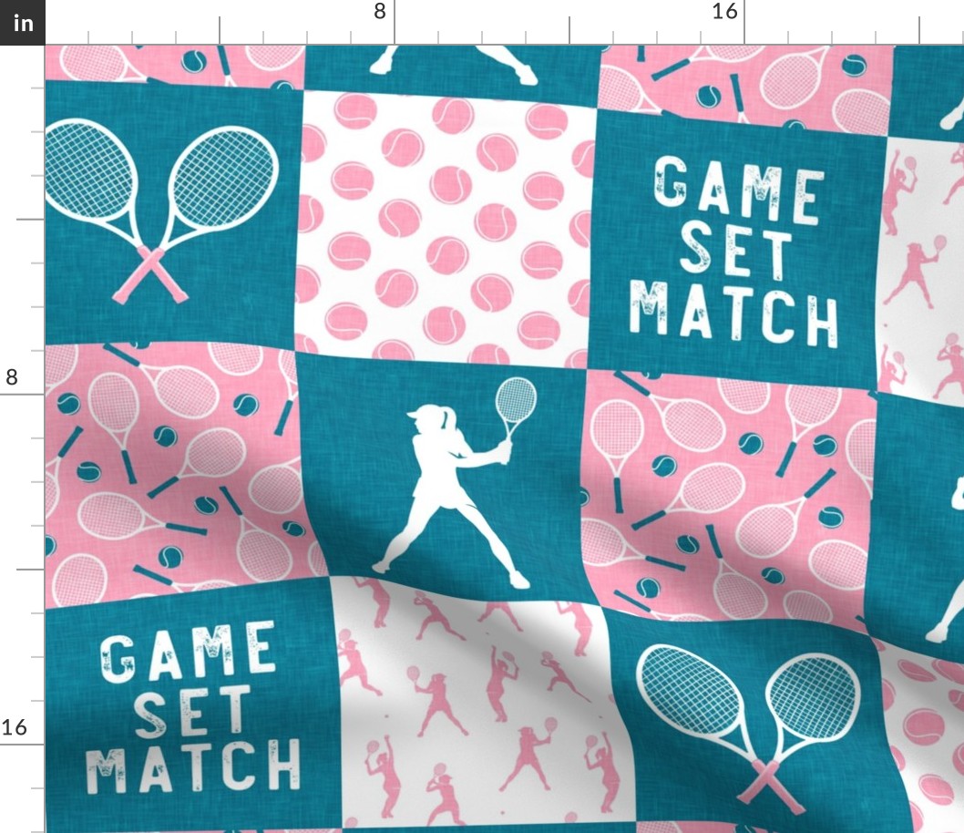 Game Set Match - Tennis Wholecloth - Pink/Teal - Women's Tennis Players - LAD23