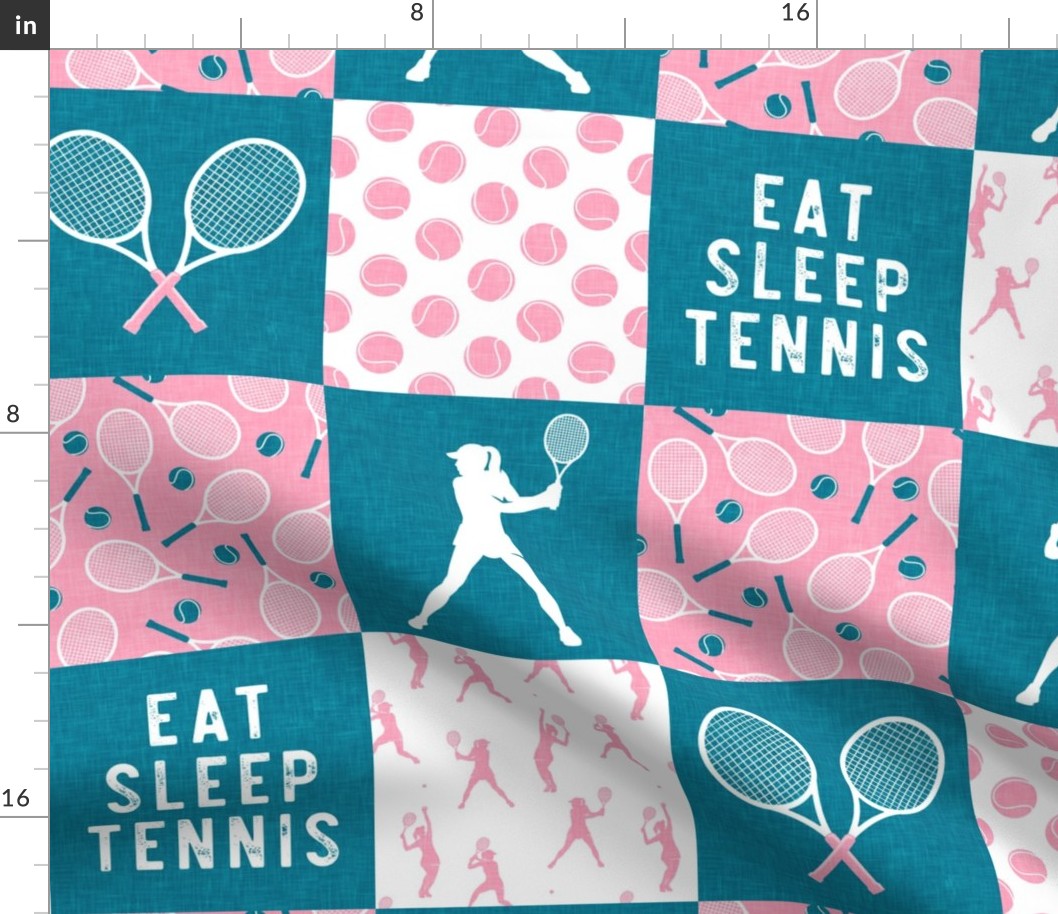 Eat Sleep Tennis - Tennis Wholecloth - Pink/Teal - Women's Tennis Players -  LAD23