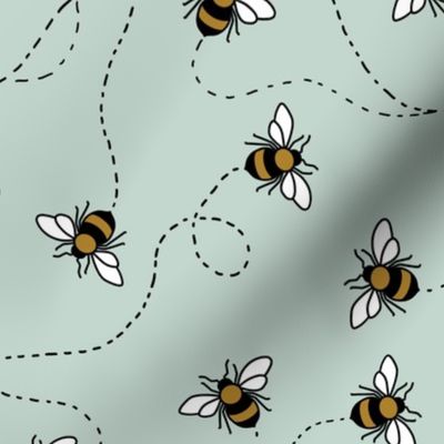 Bumble Bees in Flight on Teal