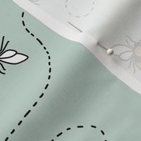 Bumble Bees in Flight on Teal