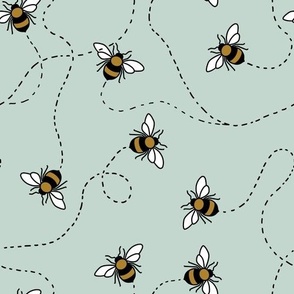 Bumble Bees in Flight on Teal
