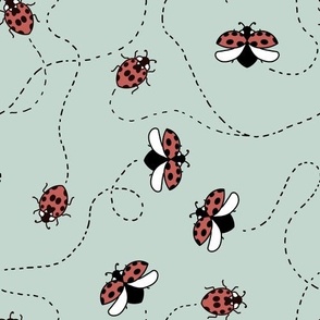 Chasing Ladybugs on Teal - Medium Scale