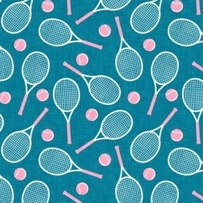 (small scale) Tennis racket and ball - tennis racquet - pink/teal blue - LAD23
