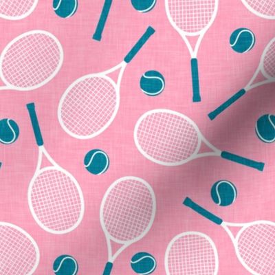 Tennis racket and ball - tennis racquet - teal blue/bright pink - LAD23