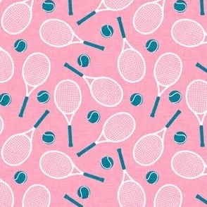 (small scale) Tennis racket and ball - tennis racquet - teal blue/bright pink - LAD23