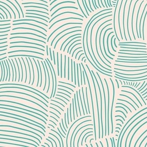 Medium scale - Abstract Curvy Line Texture - Teal and Cream 