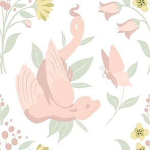 Feather Dragon & Butterfly // Sage & Rose on White // Forest Floral Bouquet // JUMBO