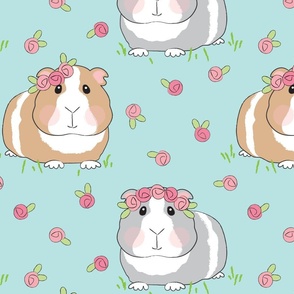 jumbo guinea pigs with roses on dusty teal