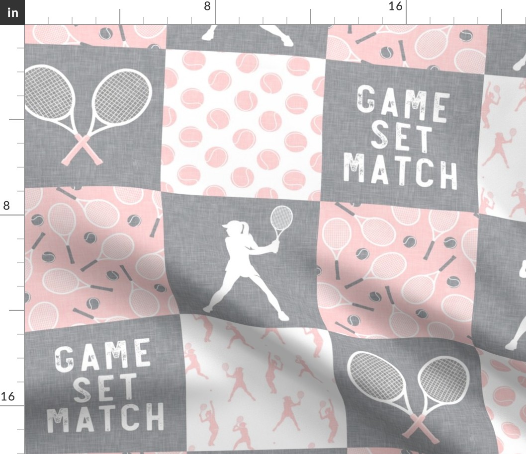 Game Set Match - Tennis Wholecloth - Pink/Grey - Women's Tennis Players -  LAD23