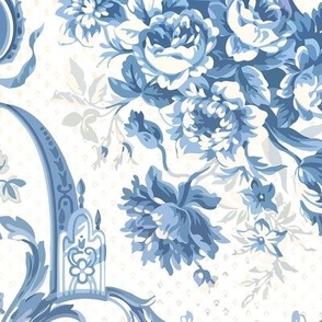 English Chinoiserie Floral Bouquet Blue and White XL 24 x 30
