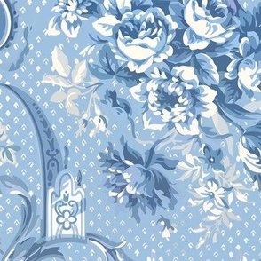 English Chinoiserie Floral Bouquet Light Blue and White XL 24 x 30