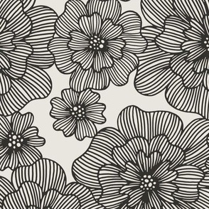 Lineart florals in Black and beige - large