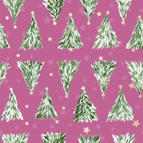 Holiday christmas tree over pink peony background