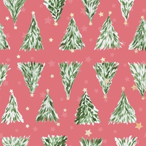 Holiday christmas tree over pink watermelon background