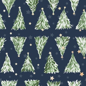 Holiday christmas tree over navy blue background