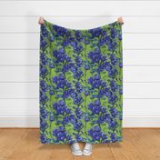 Charming  painterly cornflowers on  vibrant green background