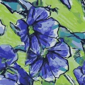 Charming  painterly cornflowers on  vibrant green background