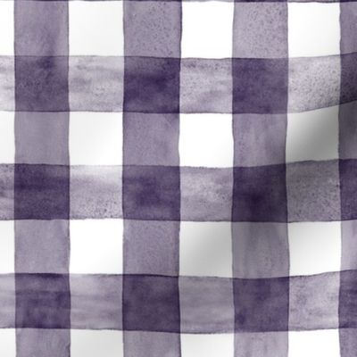 Purple Eggplant Watercolor Gingham - Medium Scale -Dark Purple Aubergine Checkers Buffalo Plaid Checkers