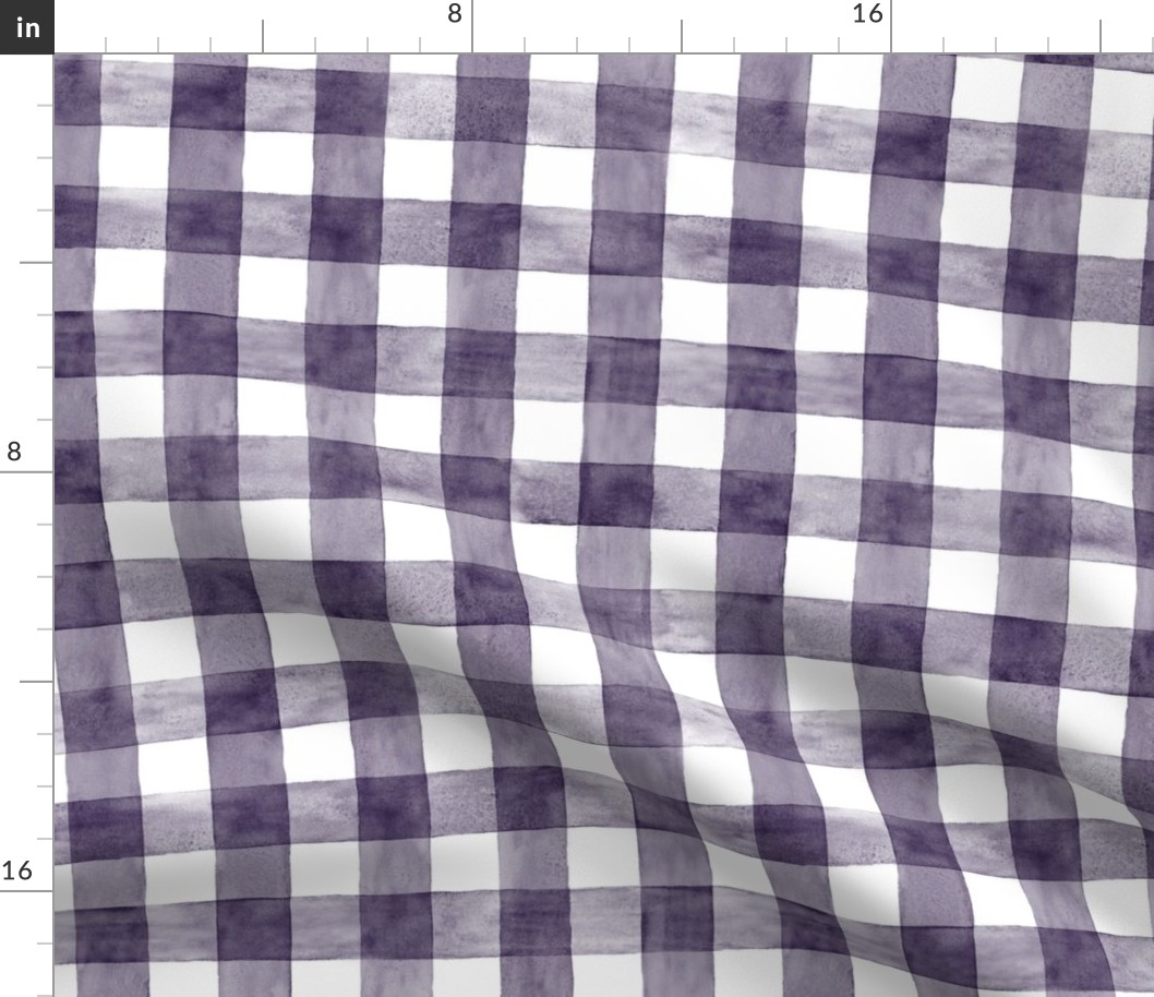 Purple Eggplant Watercolor Gingham - Medium Scale -Dark Purple Aubergine Checkers Buffalo Plaid Checkers