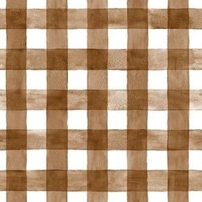 Sepia Brown Watercolor Gingham - Small Scale - Sienna Russet Western Checkers Buffalo Plaid Checkers  Earth Tones