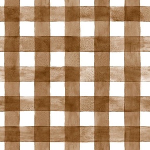 Sepia Brown Watercolor Gingham - Medium Scale - Sienna Russet Western Checkers Buffalo Plaid Checkers Earth Tones