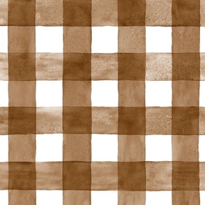 Sepia Brown Watercolor Gingham - Large Scale - Sienna Russet Western Checkers Buffalo Plaid Checkers Earth Tones