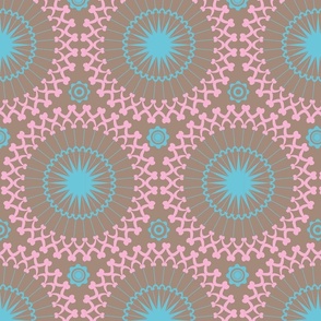 Circular Ceiling Vault in pink, blue and light brown (big pattern)