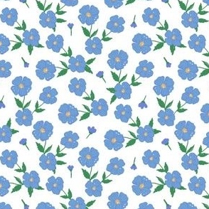 Blue Purple Scattered Buttercups Wallpaper and Fabric  Small