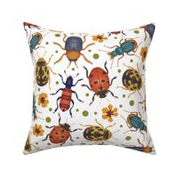 Retro Bugs with Flowers (white) LARGE (21x21)