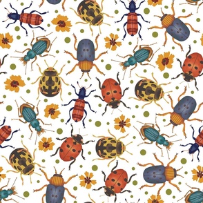 Retro Bugs with Flowers (white) LARGE (21x21)