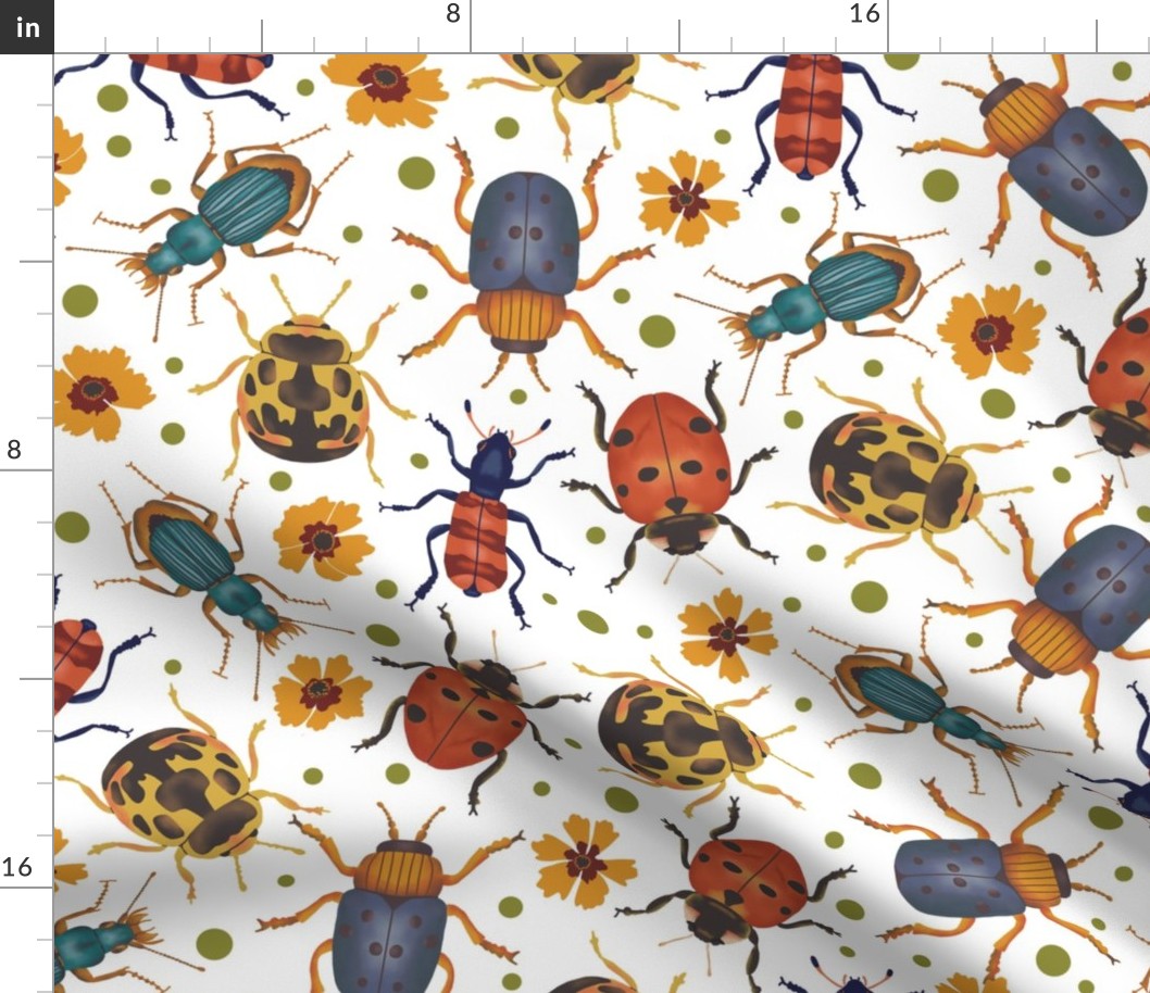 Retro Bugs with Flowers (white) LARGE (21x21)