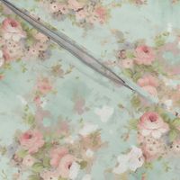 Peach Roses lt aqua vintage style 