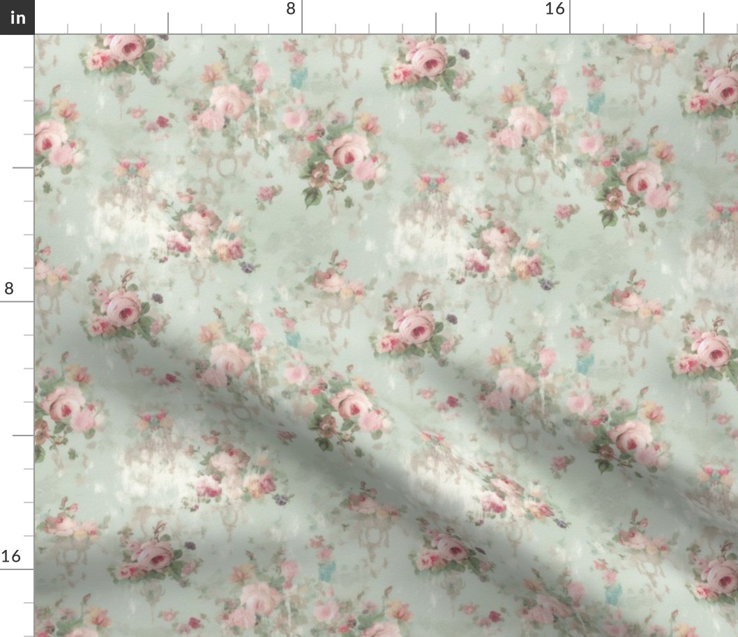 Soft Muted Pink Roses  lt mint 