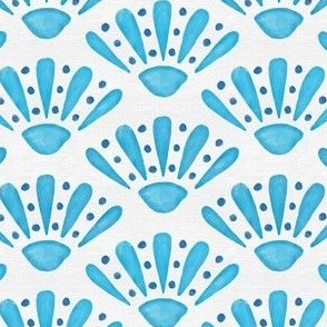 Watercolor aqua blue geometric fan for wallpaper, fabric and upholstery