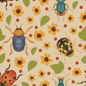 Retro Bugs with Flowers SMALL (6x6)
