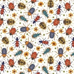 Retro Bug with Flowers white SMALL (4.5x4.5)